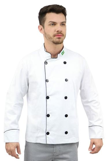 Imagem de Dolmã Chefe Cozinha Masculino com Bandeira em Algodão - Camisa Masculina Chefe de Cozinha