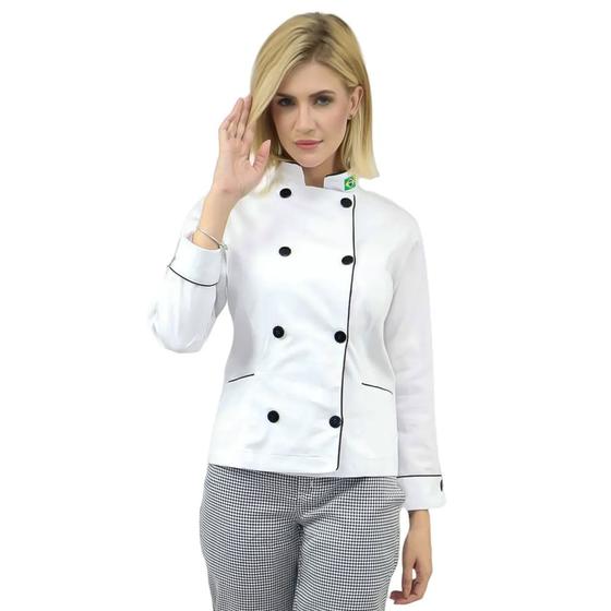 Imagem de Dolmã Chefe de Cozinha Feminina com Bandeira em Algodão Branco