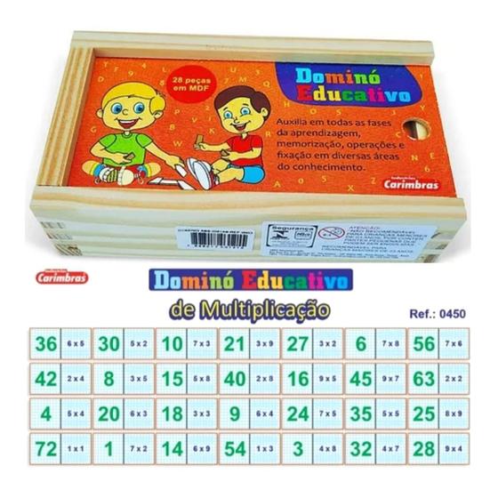 Imagem de Dominó Educativo Multiplicação 28 peças - Carimbras - 7 anos
