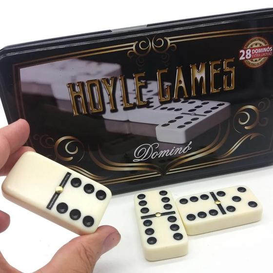 Imagem de Domino Jogo 28 Peças Grossas Pino Metal Branco Tipo Osso