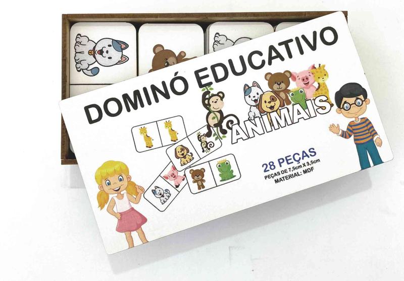 Imagem de Dominó jogo educativo pedagógico mdf animais 28pcs mega impress