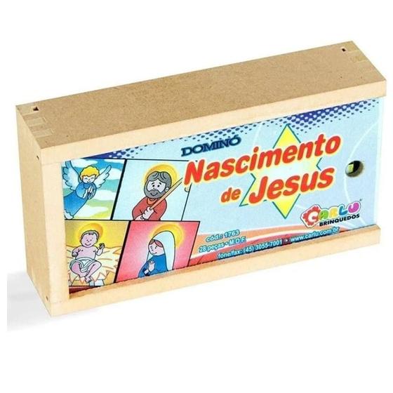 Imagem de Dominó o nascimento de jesus 28 peças caixa de madeira