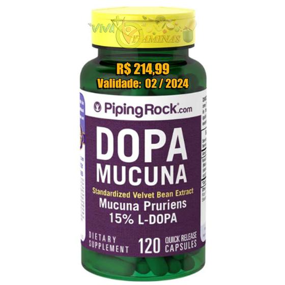 Dopa Mucuna 700mg Dopamina L Dopa 120 Cápsulas Piping Rock
