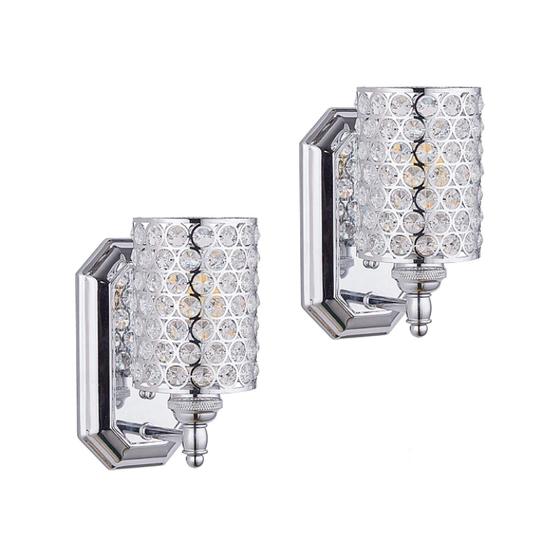 Imagem de Doraimi LED 1 Iluminação de Sconce de parede de cristal leve com acabamento cromado (conjunto de 2), Luminária de parede moderna e concisa com tom de cristal opala poliédral para banheiro, sala de cama, lâmpada LED (não incluir)