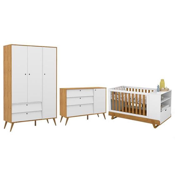 Imagem de Dormitório Completo Infantil Gold 3 Portas, Cômoda com Porta e Berço Multifuncional BKids - Matic Móveis