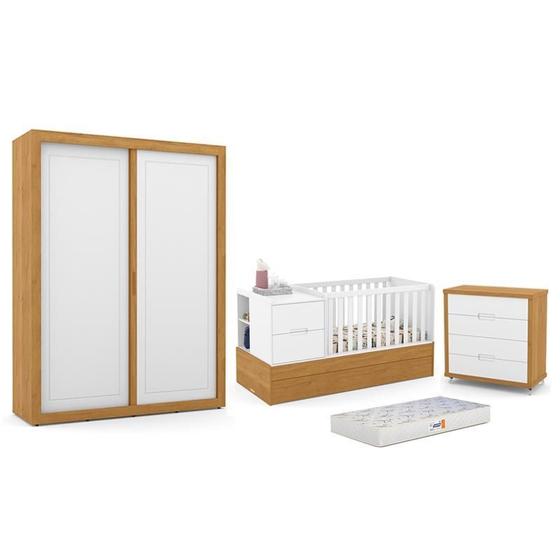 Imagem de Dormitório Completo Infantil Tutto New 2 Portas de Correr, Cômoda 4 Gavetas, Berço Formare e Colchão D18 - Matic Móveis