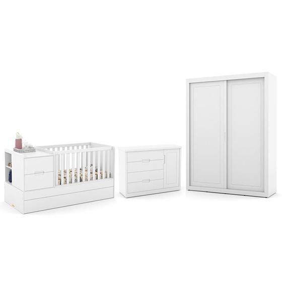 Imagem de Dormitório Completo Infantil Tutto New 2 Portas de Correr, Cômoda 4 Gavetas, Berço Formare e Colchões D18 e D33 - Matic Móveis