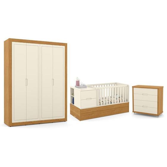 Imagem de Dormitório Completo Infantil Tutto New 4 Portas, Cômoda 4 Gavetas, Berço Multifuncional Formare e Colchões D18 e D33 - Matic Móveis