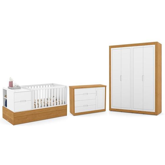 Imagem de Dormitório Completo Infantil Tutto New 4 Portas, Cômoda, Berço Multifuncional Formare e Colchões D18 e D33 - Matic Móveis