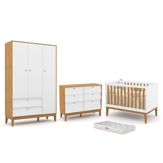 Imagem de Dormitório Completo Infantil Unique 3 Portas, Cômoda 6 Gavetas, Berço e Colchão - Matic Móveis