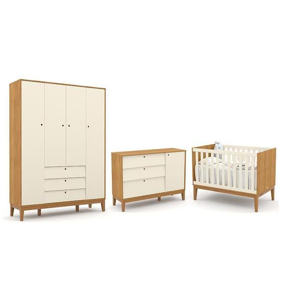 Imagem de Dormitório Completo Infantil Unique 4 Portas, Cômoda com Porta e Berço - Matic Móveis