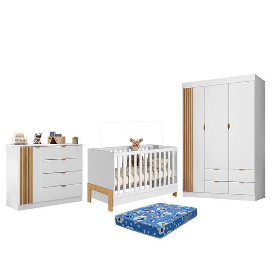 Imagem de Dormitório Infantil Ayla Guarda Roupa, Cômoda e Berço com Colchão Physical - Phoenix Baby