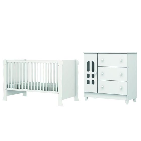 Imagem de Dormitório Infantil Carolina Baby Berço Americano Mini Cama 2 em 1 e Cômoda Para Quarto Bebê Helena Branco