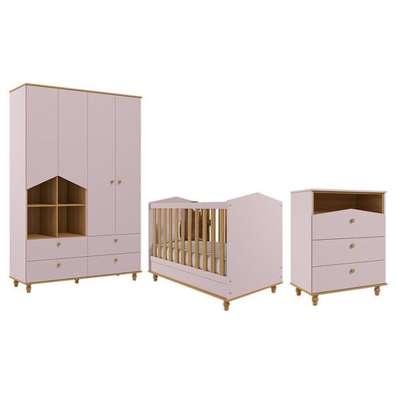 Imagem de Dormitório Infantil Casinha Guarda Roupa, Cômoda 3 Gavetas e Berço Mimo - Permóbili Baby