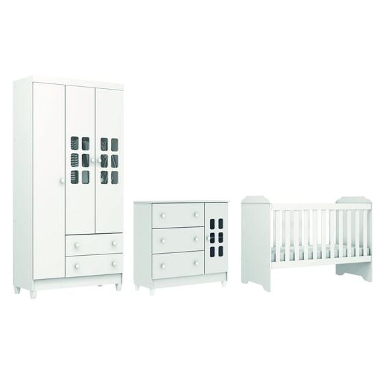 Imagem de Dormitório Infantil Completo Carolina Baby Berço Americano Mini Cama 3 em 1 Para Quarto Bebê Luna Branco