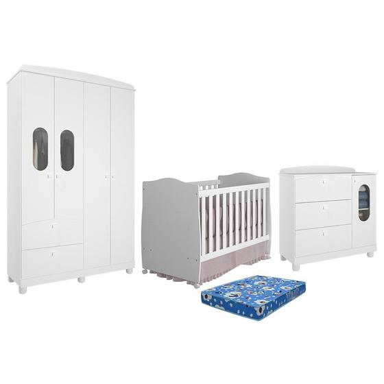 Imagem de Dormitório Infantil Fofura Guarda Roupa, Cômoda e Berço com Colchão Physical - Permóbili Baby