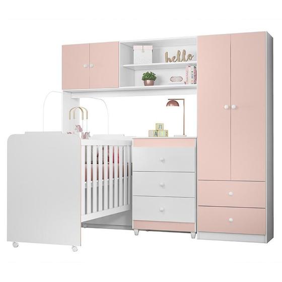 Imagem de Dormitório Infantil Sophia Conjugado, Cômoda e Berço Branco/Rosa - Peternella Móveis