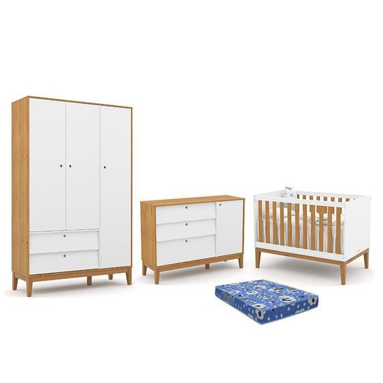 Imagem de Dormitório Infantil Unique 3 Portas, Cômoda com Porta e Berço com Colchão - Matic Móveis