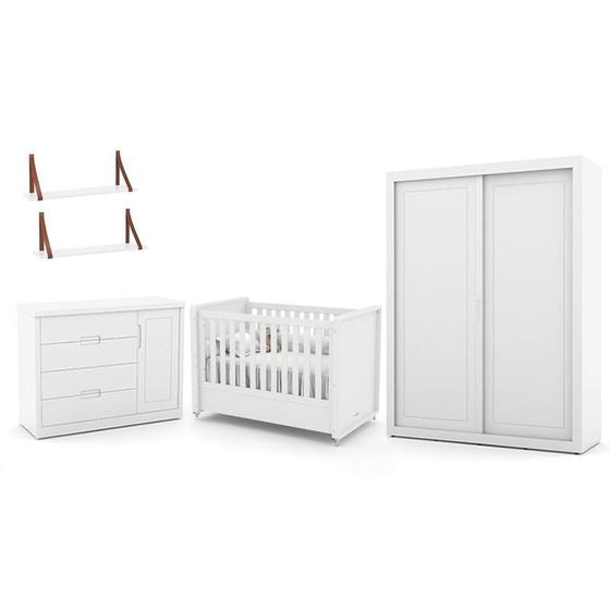 Imagem de Dormitório Tutto New 2 Portas, Cômoda 1 Porta, Berço Branco Soft e Prateleiras - Matic Móveis