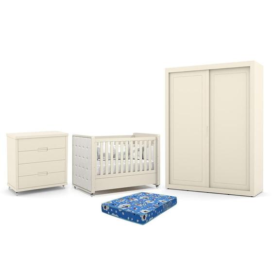 Imagem de Dormitório Tutto New 2 Portas, Cômoda 4 Gavetas e Berço com Capitonê e Colchão Physical - Matic Móveis