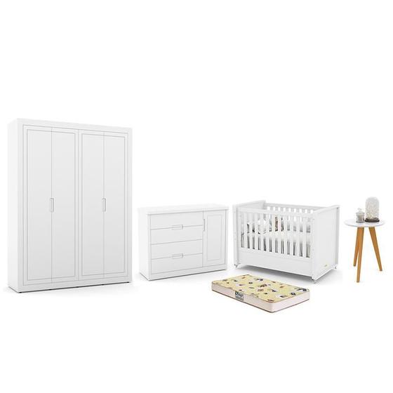 Imagem de Dormitório Tutto New 4 Portas, Cômoda 1 Porta, Berço com Colchão D18 e Mesinha - Matic Móveis