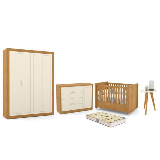 Dormitório Tutto New 4 Portas, Cômoda 1 Porta, Berço com Colchão D18 e Mesinha - Matic Móveis Imagem de Dormitório Tutto New 4 Portas, Cômoda 1 Porta, Berço com Colchão D18 e Mesinha - Matic Móveis