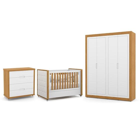 Imagem de Dormitório Tutto New 4 Portas, Cômoda 4 Gavetas e Berço com Capitonê - Matic Móveis