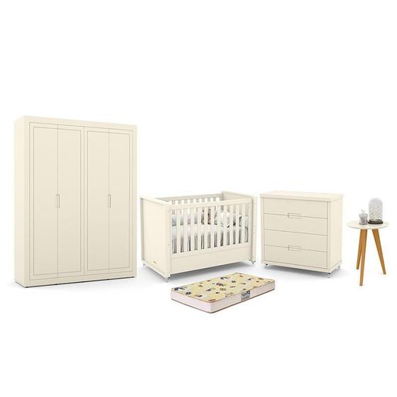 Imagem de Dormitório Tutto New 4 Portas, Cômoda, Berço com Colchão D18 e Mesinha - Matic Móveis