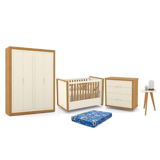 Imagem de Dormitório Tutto New 4 Portas, Cômoda, Berço com Colchão e Mesinha - Matic Móveis