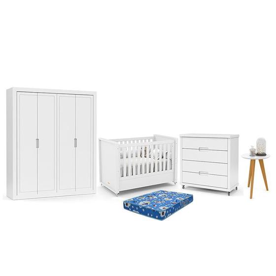 Imagem de Dormitório Tutto New 4 Portas, Cômoda, Berço com Colchão e Mesinha - Matic Móveis