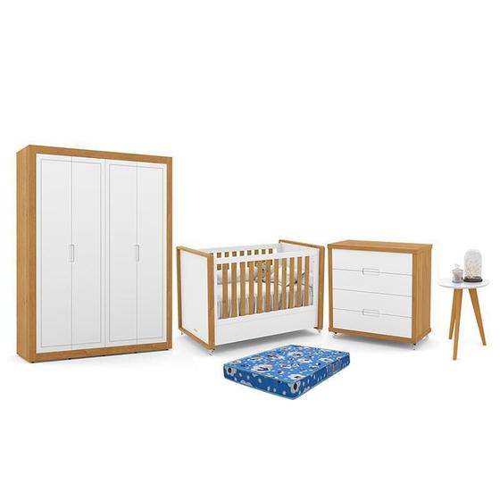 Imagem de Dormitório Tutto New 4 Portas, Cômoda, Berço com Colchão e Mesinha - Matic Móveis