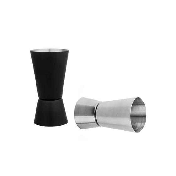 Imagem de Dosador Drinks Copo Duplo Inox Preto e Prata Kit Bar 50 25ml