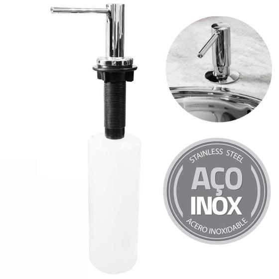 Dosador e Dispenser de Sabão Aço Inox 304 C/ Recipiente Plástico para Bancada Embutir 500ml - Westing Menor preço em Dosador e Dispenser de Sabão Aço Inox 304 C/ Recipiente Plástico para Bancada Embutir 500ml - Westing