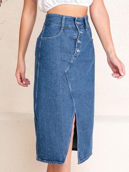 Imagem de DOUTORAS MODAS Saia Jeans Com Fenda 5253 Estilo e Versatilidade 
