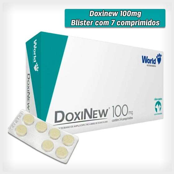 Imagem de DoxiNew 100 mg World para Cães de 20Kg e Gatos de  - 1 Blíster com 7 Comprimidos - World Veterinária