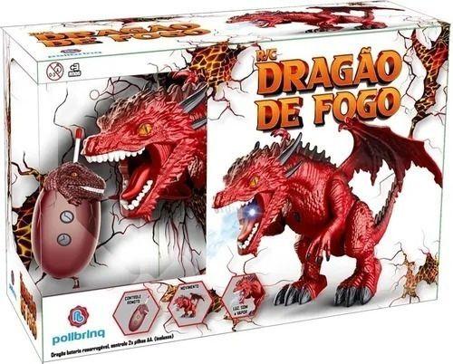 Imagem de Dragao Dinossauro Fogo Controle Remoto Solta Fumaça Som Verm