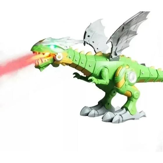 Imagem de Dragão Dinossauro Robô Solta Fumaça com luz e som  verde
