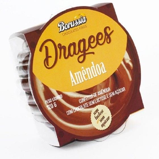 Imagem de Drágeas Chocolate com Amêndoa Zero Açúcar, Zero Lactose Borussia 120g