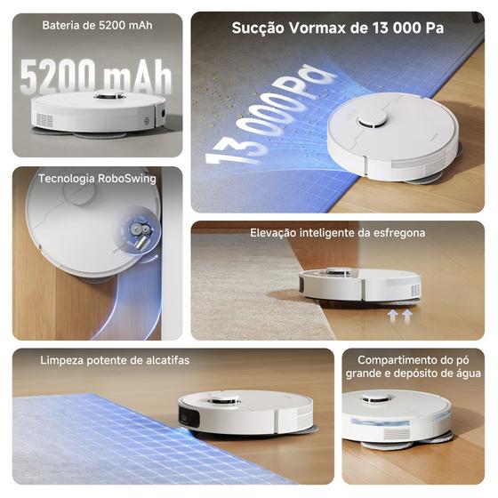 Infográfico detalhando as especificações do Dreame L40 como bateria, sucção e tecnologia de mop