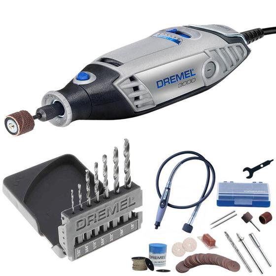 Micro Demel Dremel 3000 Micro Retífica Eixo Flexível 82 Acessórios Kit Brocas 0.8 ...
