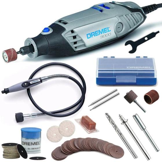 Dremel Bosch Micro Retífica 3000 Velocidade Variável com Eixo Flexivel e 82 Acessórios Menor preço em Dremel Bosch Micro Retífica 3000 Velocidade Variável com Eixo Flexivel e 82 Acessórios