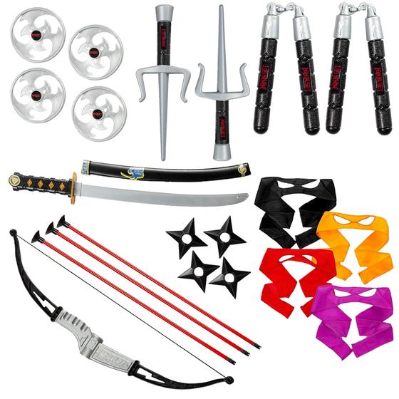 Imagem de Dress-Up-America Ninja Weapons - Brinquedos Ninja inclui Katana, Bow & Arrow, Máscaras de Olho e muito mais - Ninja Warrior Costume Accessory Set para crianças