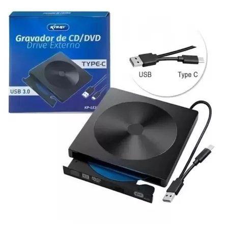 Imagem de Drive Externo Gravador De Cddvd 3.0 Usb+Type-C Kp-Le303