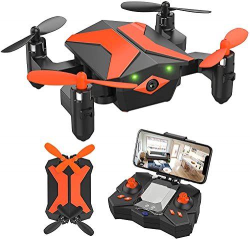 Imagem de Drone com câmera - Drones FPV para crianças, drone quadricóptero RC com vídeo FPV de aplicativo, controle de voz, retenção de altitude, modo sem cabeça, vôo de trajetória, mini drone infantil dobrável para meninas, presentes para meninas, brinqu