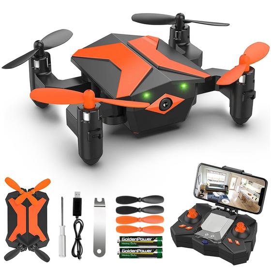 Imagem de Drone com câmera - Drones FPV para crianças, drone quadricóptero RC com vídeo FPV de aplicativo, controle de voz, retenção de altitude, modo sem cabeça, vôo de trajetória, mini drone infantil dobrável para meninas, presentes para meninas, brinqu