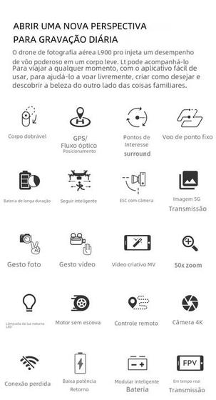 Drone L900 Pro SE Câmera Dupla, GPS, WiFi 5G, Motor Brushless, 1 Bateria - DRONE PROFISSIONAL