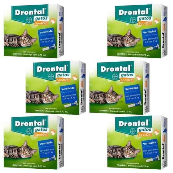 Drontal Gatos 2,5 a 5kg SpotOn 0,70ml Bayer KIT 6 pipetas Vermífugo Magazine Luiza