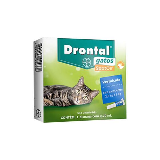 Drontal Gatos Spot On 0,7ml Vermífugo 2,5 a 5,0kg Bayer Vermífugo