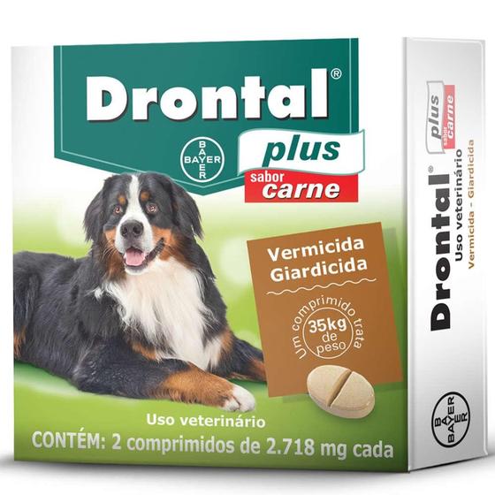 DRONTAL PLUS - para Cães com mais de 35kg cx com 2 comprimidos sabor carne 2.718mg - Bayer Menor preço em DRONTAL PLUS - para Cães com mais de 35kg cx com 2 comprimidos sabor carne 2.718mg - Bayer