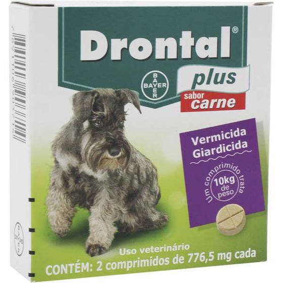 Imagem de Drontal Plus para Cães Sabor Carne 10kg Vermífugo 2 Comp